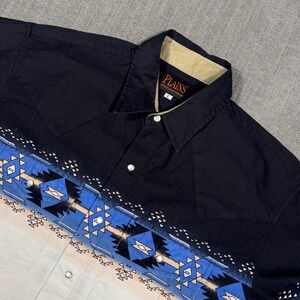 Plains Western Wear Aztec Snap Shirt Mens Large Black Blue Southwest Western